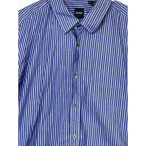 Hugo Boss Men's XXL Blue/Gray Striped Button Up Shirt Regular Fit Long Sleeve - Picture 9 of 9